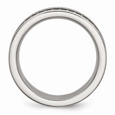 Stainless Steel Polished Ring with Black Ceramic Accent and Engravable Sawtooth Design